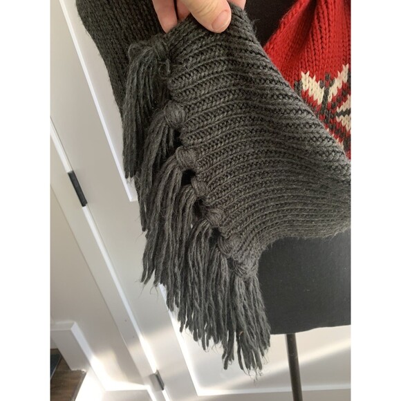 Scarf Multifunction Knit Snowflake‎  Tassels Gray Red White  80x10 Winter Chunky - Picture 4 of 7